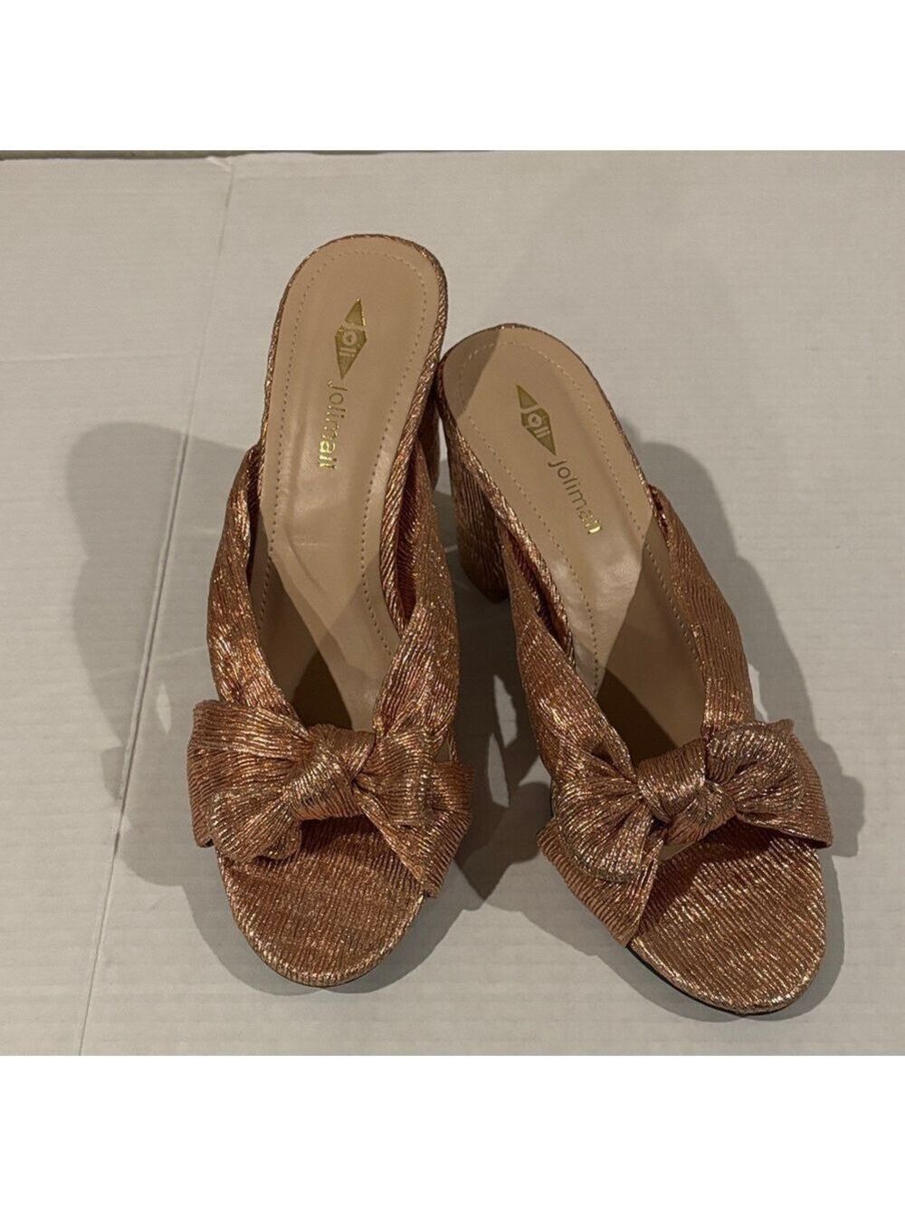 JoliMall Rose Gold Sandals With Bow On Vamp - Size 9